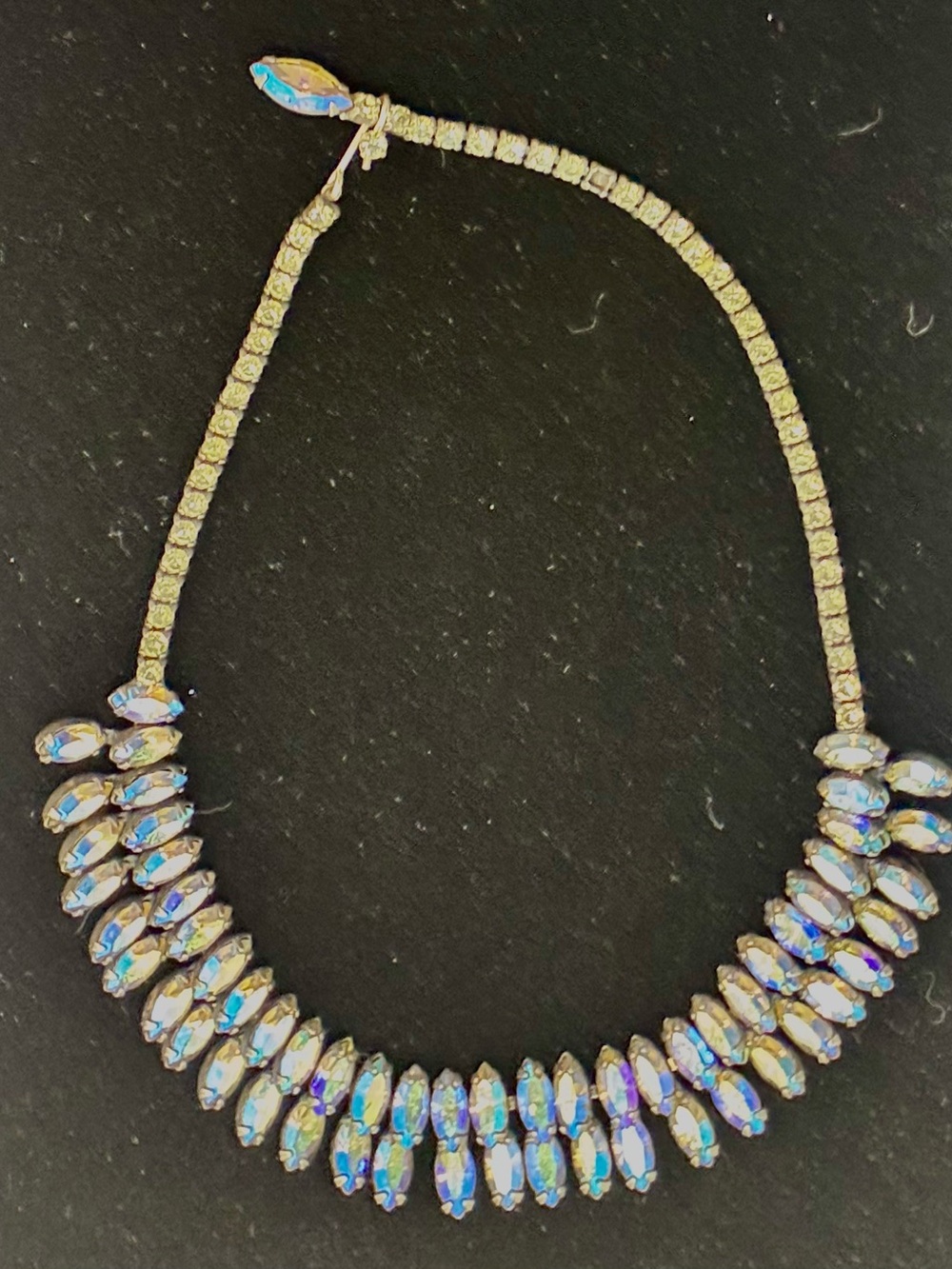 DeLizza & Elster Mid-Century Swarovski AB crystal navette cut fringe necklace - Picture 9 of 10